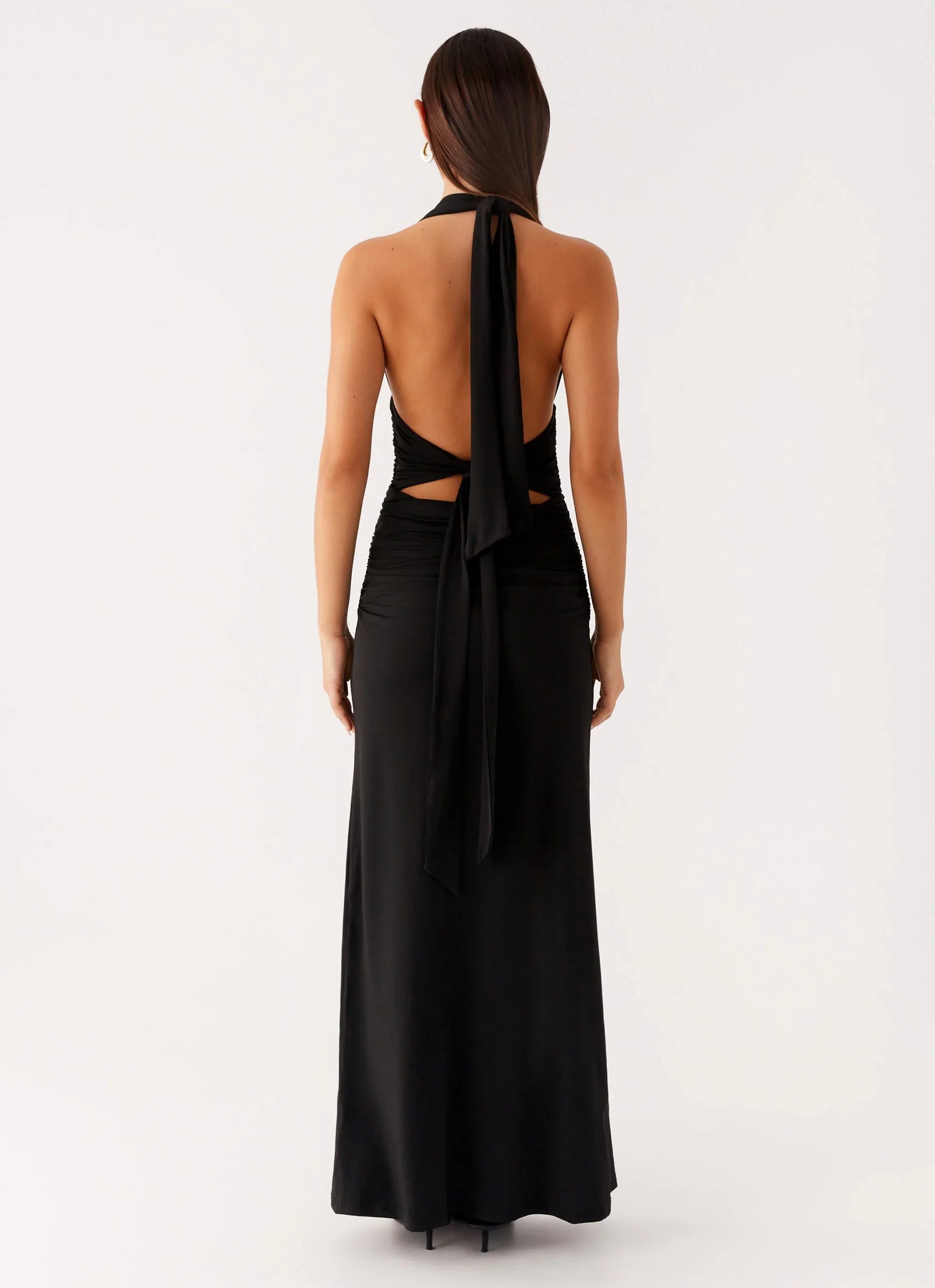 Adalie Halter Neck Midi Dress - Black